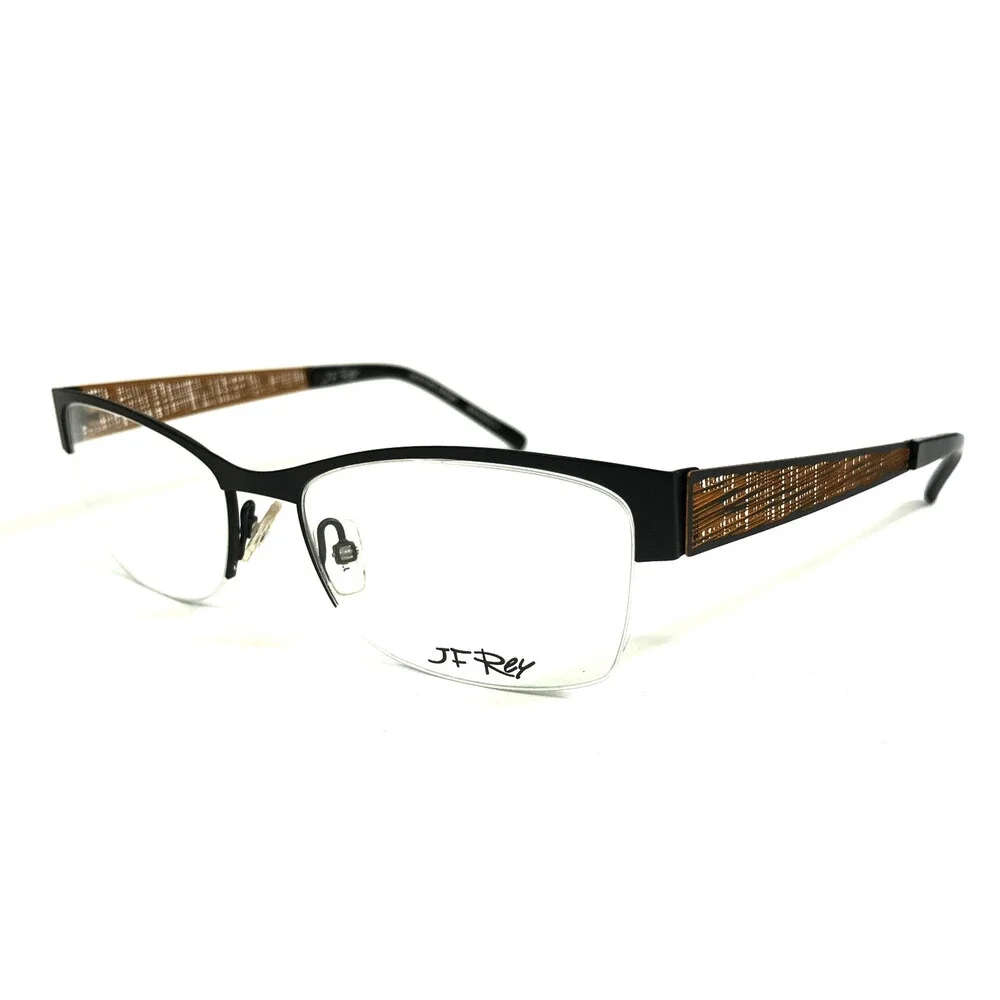 J.F. Rey Eyeglasses Frames JF2587 0050 Matte Black Orange Half Rim 54-17-140